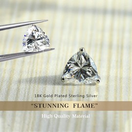 "STUNNING FLAME" 18K White Gold Plated 925 Sterling Silver Cubic Zirconia Trillion Cut Stud Earrings | Curved Trillion CZ Studs for Women(Ctrillion,6）