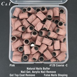 C & I Nail Sanding Bands 100 PCS Plus Upgrade Mandrel 1 PC, Nail Drill Bits for Acrylic Gel Nails Remove, Natural Nails Buffer for Nail Prep and Nail Shiner (Pink, #120 Coarse)