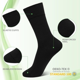 ZAKASA Men's Plain Bamboo Socks: Comfortable Casual Seamless Socks Moisture Wicking Soft Top Antibacterial for Elderly Home UK 11.5-13.5 Black 4 Pairs