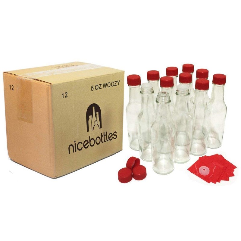 Hot Sauce Bottles with Red Caps & Shrink Bands, 5