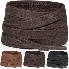 Miscly 3 Pairs Flat Waxed Cotton Boot Laces Shoelaces 1/4″ Wide (45″, Dark Brown)