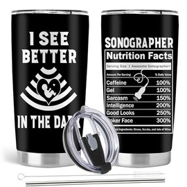 Absacie Sonographer Gifts, Ultrasound Tech Student Gifts, 20oz Stainless Steel Tumbler with Lid Straw, Black