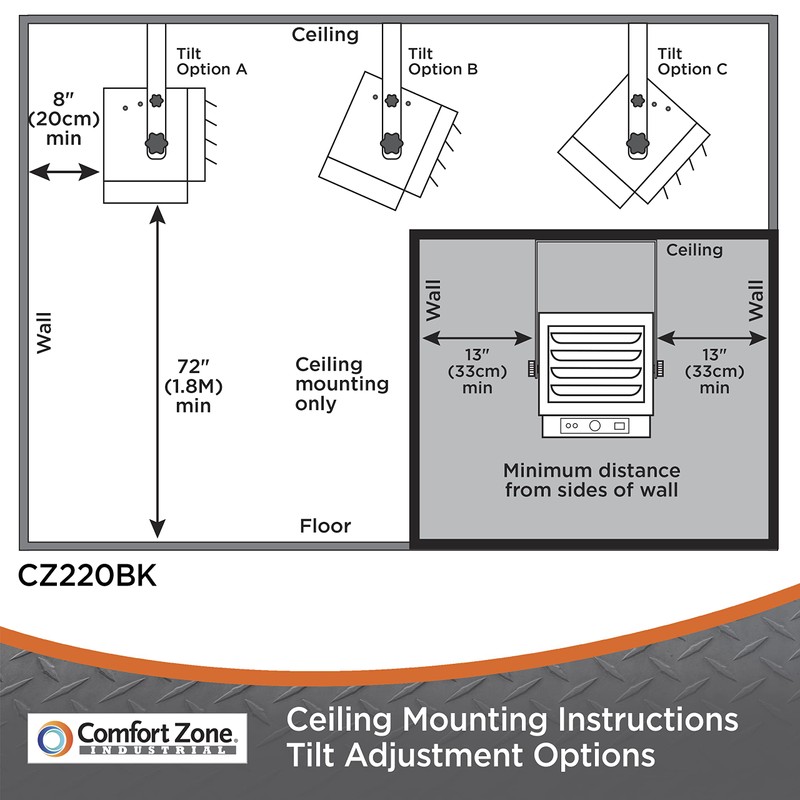 Comfort Zone Hard-Wired Ceiling Mount Garage Electric Space Heater, Fan-Forced,