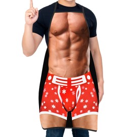 Funny BBQ Apron for Men, Women, Kitchen Chef Cooking Aprons Christmas Birthday Gift for Husband, Wife, Dad, Mom and Friends (Red - Muscleman 1)