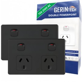 Gerintech Double Power Point, GPO Power Outlet 250V, 10A (Black, Classic)