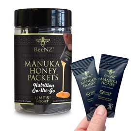 BeeNZ Raw Manuka Honey Packets, Certified UMF 5+ (MGO 83+), New Zealand Honey Packets, Pure, Natural Superfood for On-the-Go Wellness Support, No Sugar Added, Traceable from Hive to Sachet, 12 Pack