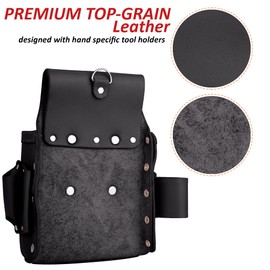 FUERI Professional Black 4 Pocket Electrician Tool Pouch, | High Grade Premium Leather Tool Bag, Riveted Tool Kit, Reinforcement Organizer Tool Holder
