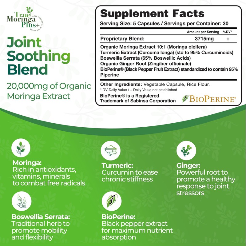 True Moringa Plus+ Joint Support Supplement 10:1 Extract | 20,000mg