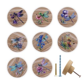 JamJam Set of 8 1.8" Wooden Dragonfly Knobs Farmhouse Unique Cabinet Kitchen Decorative Dresser Drawer Knobs Pull
