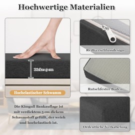 Kimgull Bench Cushion, Seat Cushion, Replacement Cushion, Sponge Bench Cushion with Zip, Removable Slip-Proof Chair Cushion for Swings, Windowsill (Black, 100 x 30 x 5 cm)