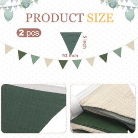 Oudain 15.5 ft Pennant Banner Flags, 2 Pcs Nursery Garland Triangle Bunting Flag Baby Banner for Nursery Decor Baby Birthday Boho Wedding Shower Party Event, Each 7.75 ft (Fresh Natural Color)