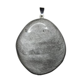 KRIO 1 x Großer Silberobsidian Scheibenstein IOV250313 Therapiestein als Anhänger mit Silberöse - Größe L Steinlänge 39 bis 51mm, Dicke ca 9mm (Silberobsidian 6)