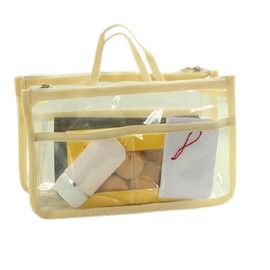 Handbag Organizer Cosmetic Gadget Insert Purse Organiser Makeup Travel Pouch Liner with Handle (Beige, 28 * 17 * 10CM)