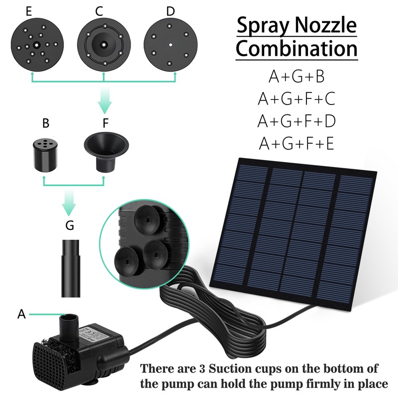 Solar Water Fountain for Bird Bath with Seperate Solar Panel