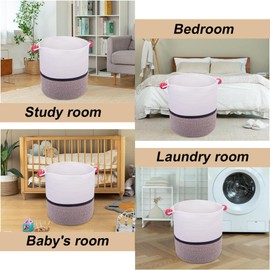 ZhenJeas Laundry Baskets Woven Cotton Rope Laundry Hamper with Handles for Decor Storage of Dirty Clothes,Toys and Blankets in Bathroom,Baby Room and Living Room