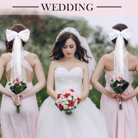 Bridal Hair Bow Veil Bachelorette Party Pearl Hair Clip Wedding Bride Accessories (White, One size)