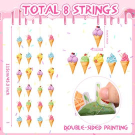 Duraaamo 8 Pack Ice Cream Party Banner Decorations Ice Cream Paper Garland Ice Cream Birthday Paper Hanging Cutouts for Ice Cream Theme Birthday Gender Reveal Party Supplies Decoration (Ice Cream)