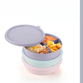 Snack Containers 3-Pack – 3-Compartment Round Snack Containers for Kids and Adults – Stackable Food Storage Containers with Lids – BPA-Free Dishwasher-Safe Snack Boxes for Kids Single Serving