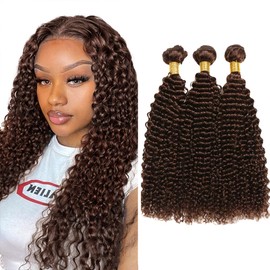 #4 Chocolate Brown Bundles Human Hair Color 4 Dark Brown Kinky Curly Bundles Double Weft Brazilian Remy Hair Extensions 20 22 24 Inch