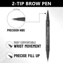 Waterproof Microblading Eyebrow Pen - 2 in 1 Double Ended Magic Precise Eyebrow Pen Microblade Effect Eyebrow Pencil Brow Contouring Pen with 2 Micro Fork Tip (#03)