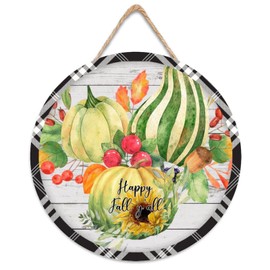 Welcome Sign for Front Door Outside Wooden Door Sign For Front Porch Decor Happy Fall Y'all House Warming Gift Fall Pumpkin Sunflower Decorations Rustic Farmhouse Wall Pediments Art Decor 8 Inch