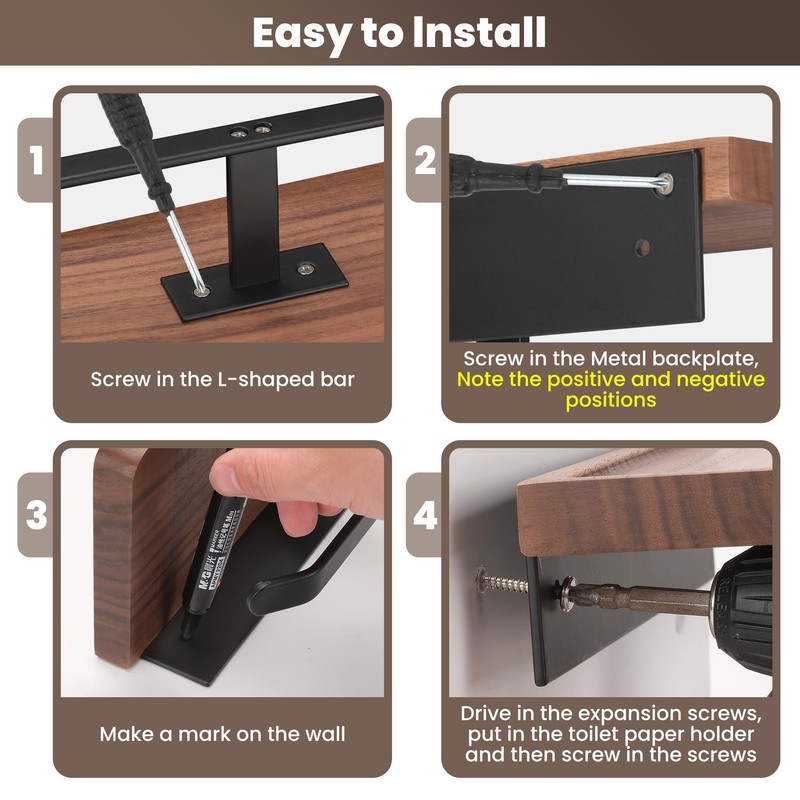 TOKCKYBL Double Toilet Paper Holder with Walnut Wood Shelf -