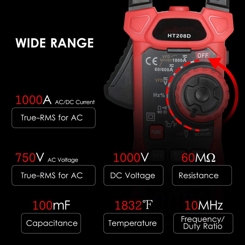 Intendvision Inrush Clamp Meter 1000A True RMS AC/DC Current Amp
