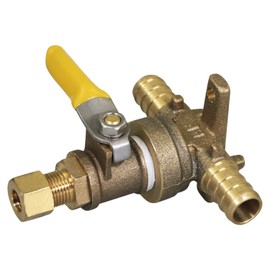 Midline Valve QJNW12-OM Ice Maker/Humidifier Shut Off Valve with Drop Ears; 1/2 in. PEX B x 1/4 in. COMP; Cast Brass
