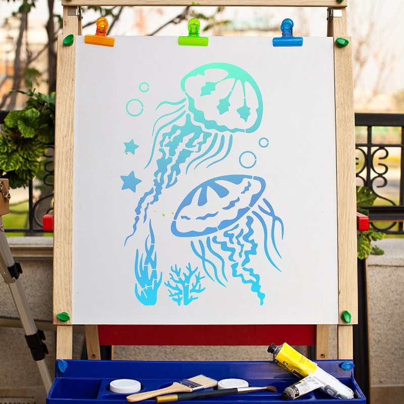 GORGECRAFT Jellyfish Stencil 30×21cm Marine Life Stencils Seaweed Ocean Theme