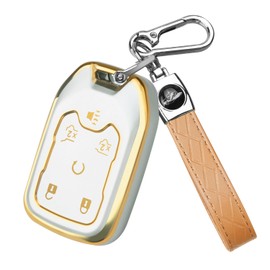 QBUC for Chevy Key Fob Cover, Key Fob Case for Chevy Suburban Tahoe, GMC, Sierra , Acadia, Terrain, Silverado, Key Fob Protector for 1500 2500HD 3500HD 2015-2025 (Silver-Gold, 6 Buttons)