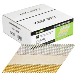 meite 30 Degree Framing Nails, 3-inch x .120-inch, Ring Shank, Paper Tape, Offset Round Head, Galvanized Framing Nails for Framing Nailers (2,000 Counts)