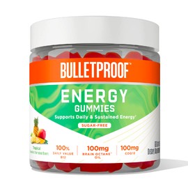 Bulletproof Gomitas energéticas tropicales sin azúcar, 60 unidades, suplemento para energía diaria y sostenida con 100 mg de CoQ10, valor diario de B1
