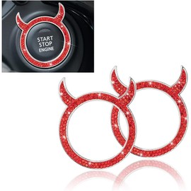TSUGAMI Bling Crystal Auto Engine Start Stop Decoration Rings, 2 PCS Little Devil Sparkly Rings for Car Decor, Rhinestone Push Start Button Stickers Ring, Auto Interior Decorative Accessories (Red)