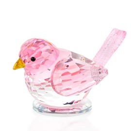 Crystal Pink Birds Figurine Glass Collectible Figurines Paperweights Birthday Gifts for Women Decorative Tabletop Centerpiece for Animal Lovers