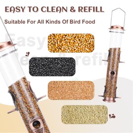 MIXXIDEA 2PK Metal Bird Feeders with 6 Feeding Ports,Tube Bird Feeder with Steel Hanger,Wild Bird Feeder for Outdoors Hanging, Attracting Birds in Your Lawn, Garden, Balcony (Antique Copper)