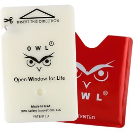 OWL The Only Flat Car Window Breaker and Seatbelt Cutter Card Auto Crash Emergency Escape Tool Life Saving Survival Kit 2-in-1 Tool - Made in USA with Red Holder