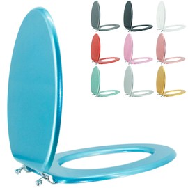 BLOFDE Elongated Toilet Seat Wood Toilet Seat Prevent Shifting with Zinc Alloy Hinges American Standard Size Toilet Seat Easy to Install also Easy to Clean(Elongated,Sparkling Sapphire Blue)