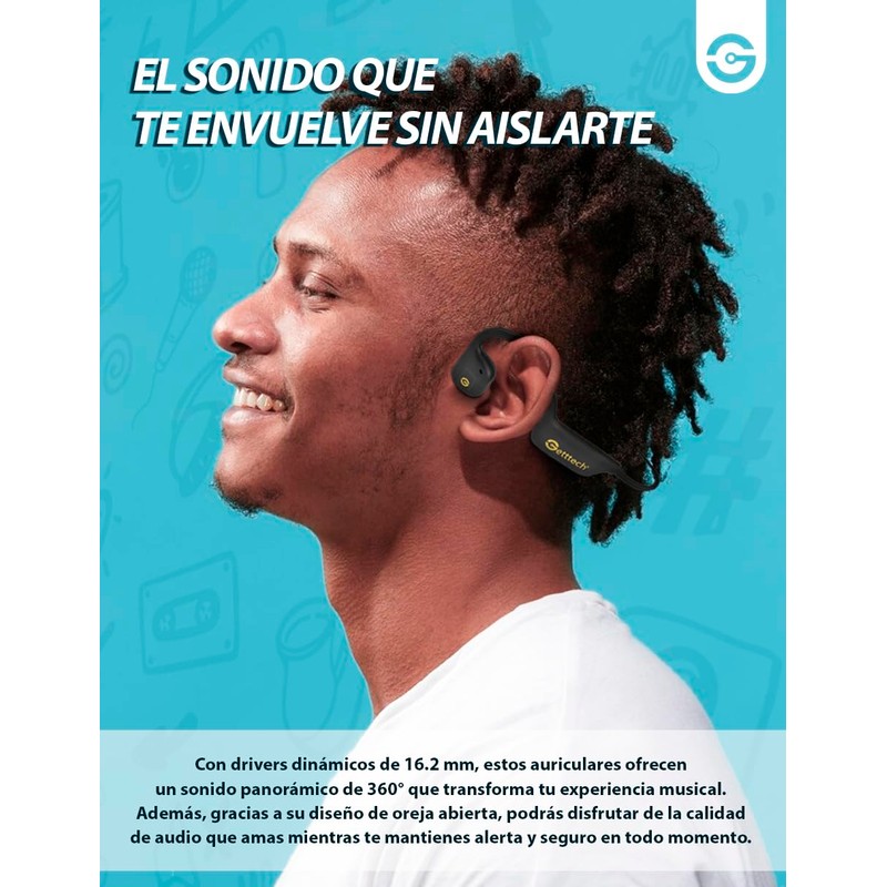 GETTTECH Auriculares Deportivos Inalámbricos, Sonido Envolvente 360°, Resistentes al Sudor,