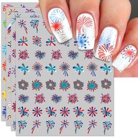 IDDFEVE Embossed Firework Nail Art Stickers- Celebrating 4th of July Red Blue Self-Adhesive Nail Decals for DIY Patriotic Independence Day Memorial Day The New Year Manicure (4 Sheets)