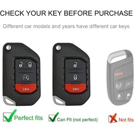 Qetoosur for Jeep Key Fob Cover with Leather Lanyard, Key Case Protection Shell Fit for 2018 2019 2020 2021 2022 Jeep Wrangler Gladiator JL JLU Rubicon Smart Key Holder, Black