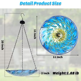 MUMTOP 11 inch Hanging Bird Bath Glass Bird Bath Peacock Outdoor Bird Feeder for Garden Yard Decoration