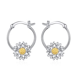 YAFEINI Daisy Jewellery Earrings Sterling Silver Daisy Hoop Earrings for Women Girls Gifts