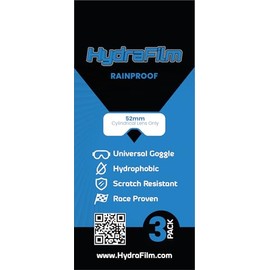 HydraFilm Universal Goggle Rain Film, 52mm, Hydrophobic, Scratch-Resistant, 3-Pack, for Ski, Snowboard, Motorcycle, Paintball, Snowmobile, Jet Ski, Cylindrical Goggles