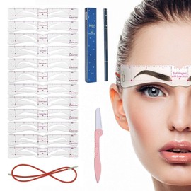UOCAI Eyebrow Stencil for Beginners, 12 Styles Eyebrow Stencil Set with Fixed Rope and Eyebrow Shaver, Reusable DIY Stamp for Quick Makeup