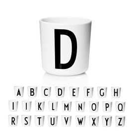 Design Letters Melamine Sippy cups for Baby 7 Oz A-Z | Kids Cups Designed in Denmark Reusable Cup for Baby 6+ Month|Learning Cup BPA/BPS Free | Children Drinking Cup Dishwasher Safe, Toddler Cup White