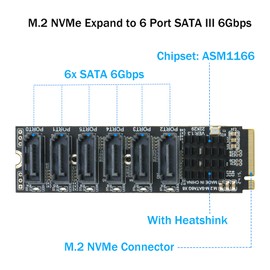 M.2 to SATA 3.0 Adapter [6-Port], RIITOP M.2 NVMe to 6 Ports SATA III Expansion Card Adapter 6Gbps with Chipset ASM1166