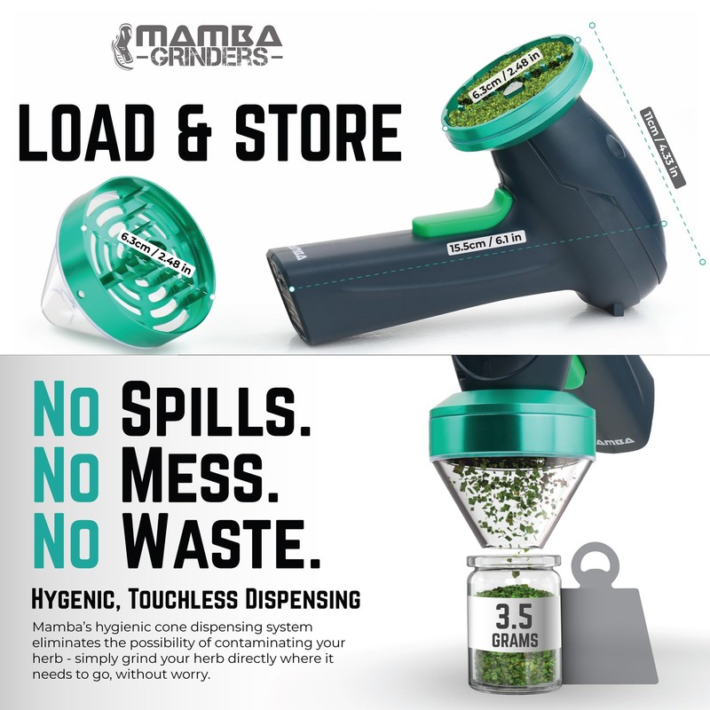 Mamba Monster 3.5g Green USB Electric Herb Grinder. Large Capacity