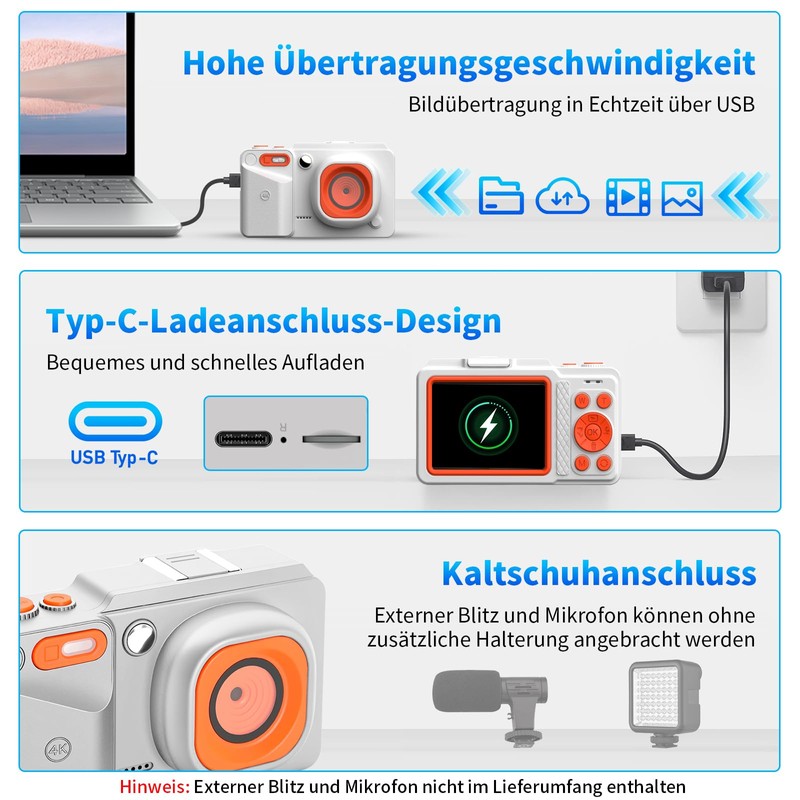 4K Digital Camera, White, Pack of 1