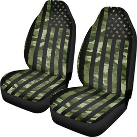 Uskorhein Military Camouflage American Flag Car Seat Covers Full Set Universal Fit,2 Pieces Front Automotive Seat Covers,Washable Vehicle Bucket Seat Cover
