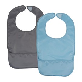 Tiny Twinkle 2 Pack of Premium Bibs for Adult Men, Women and Teens; Clothing Protector for Elderly and Special Needs Size Small (Slate Blue, Charcoal)